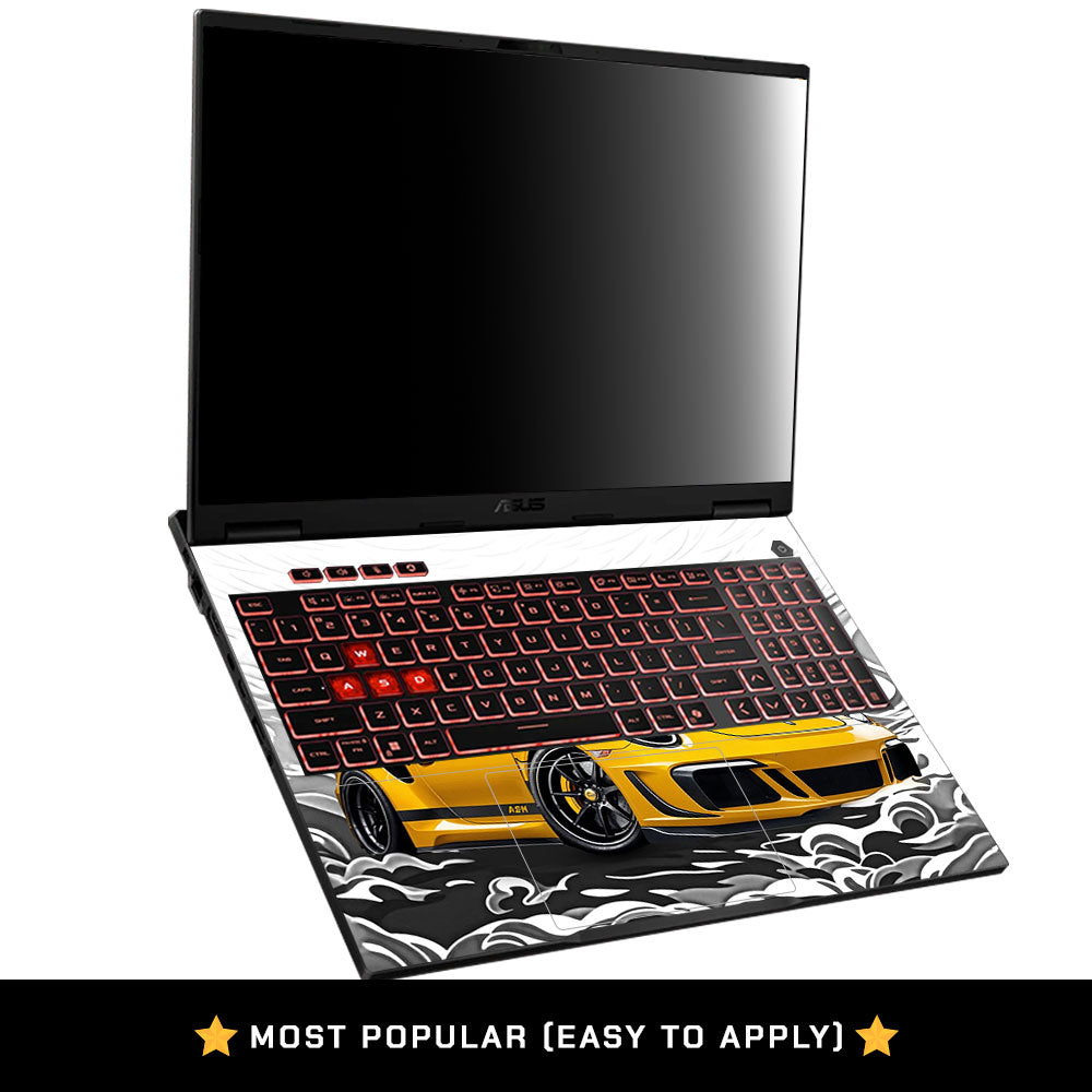 Porsche 911 Yellow Blaze Asus TUF Gaming A16 2025 Laptop Skin