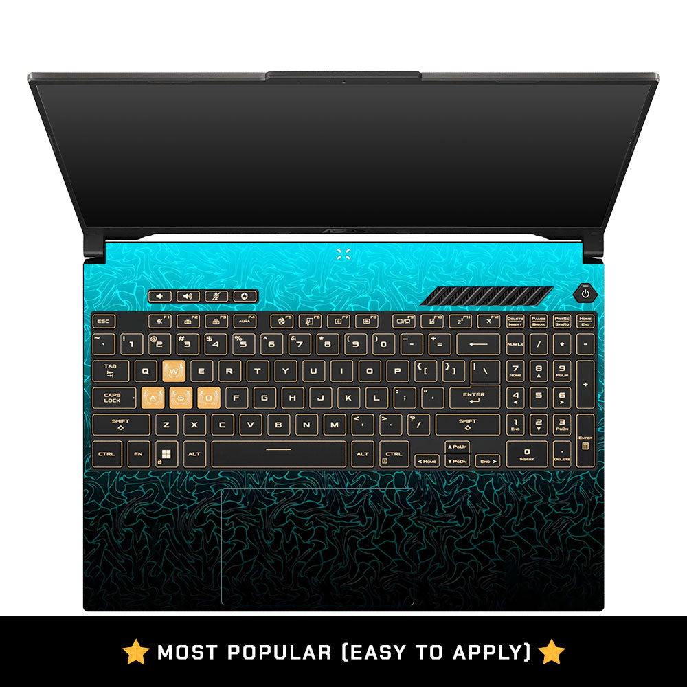 Cyan Blue to Black Asus Gaming V16 V3607 Laptop Skin