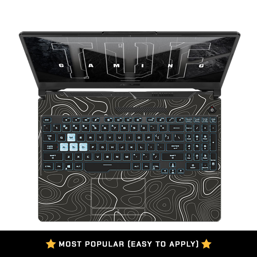 Grayscale Topographic Lines Asus TUF F15 FX506 and A15 FA506 Laptop Skin