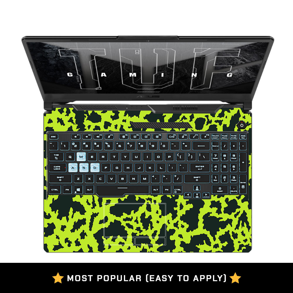 Neon Green Splatter Camo Asus TUF F15 FX506 and A15 FA506 Laptop Skin
