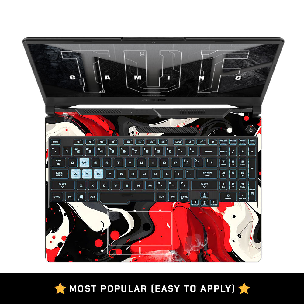 Red and White Paint Swirls Asus TUF F15 FX506 & A15 FA506 Laptop Skin