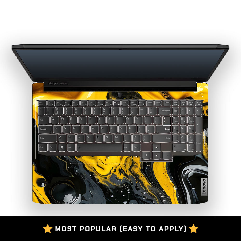 Yellow and Black Paint Swirls Lenovo IdeaPad Gaming 3 15ACH6 and 15IHU6 Laptop Skin
