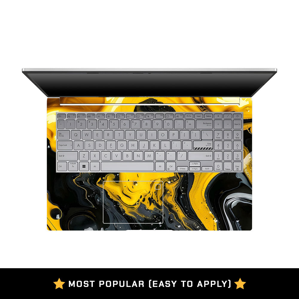 Yellow and Black Paint Swirls Asus VivoBook 15 X1504VA Laptop Skin