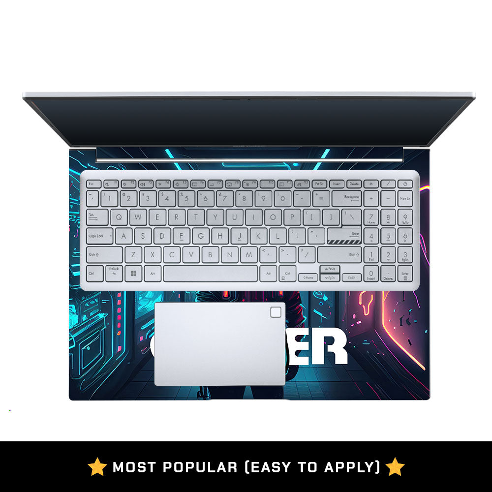 Gamer in Glowing Background Gaming Asus Vivobook X1605ZA Laptop Skin