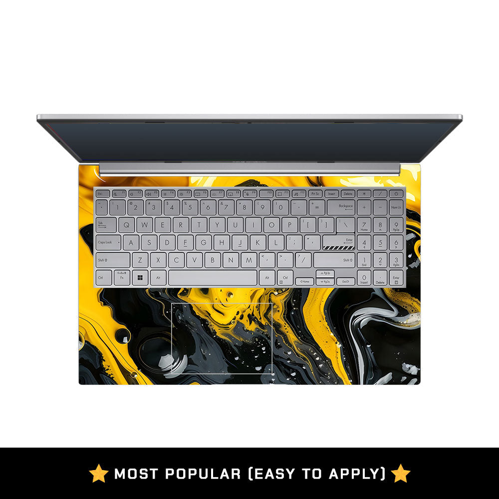 Yellow and Black Paint Swirls Asus Vivobook 15 X1504ZA Laptop Skin