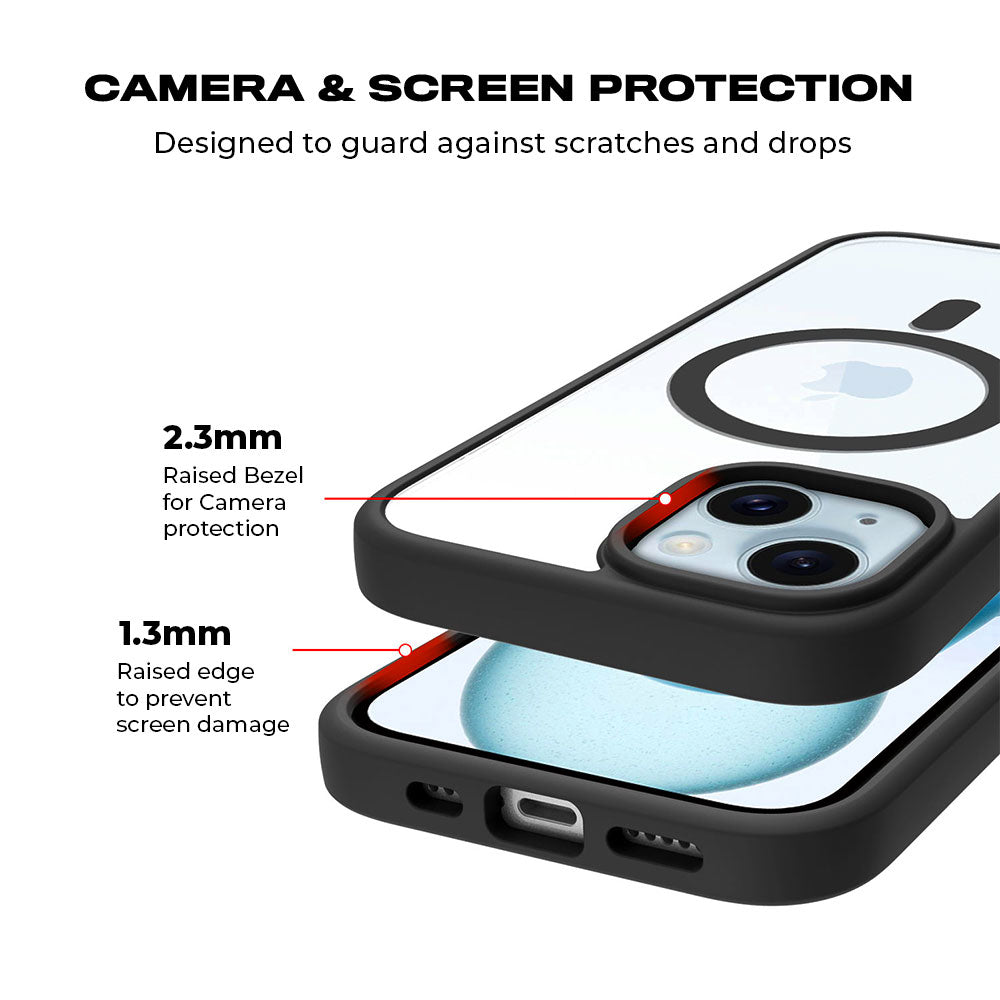 Black Leather Textured Skin with Shockguard Armour Magsafe Case for Apple iPhone 15 Plus