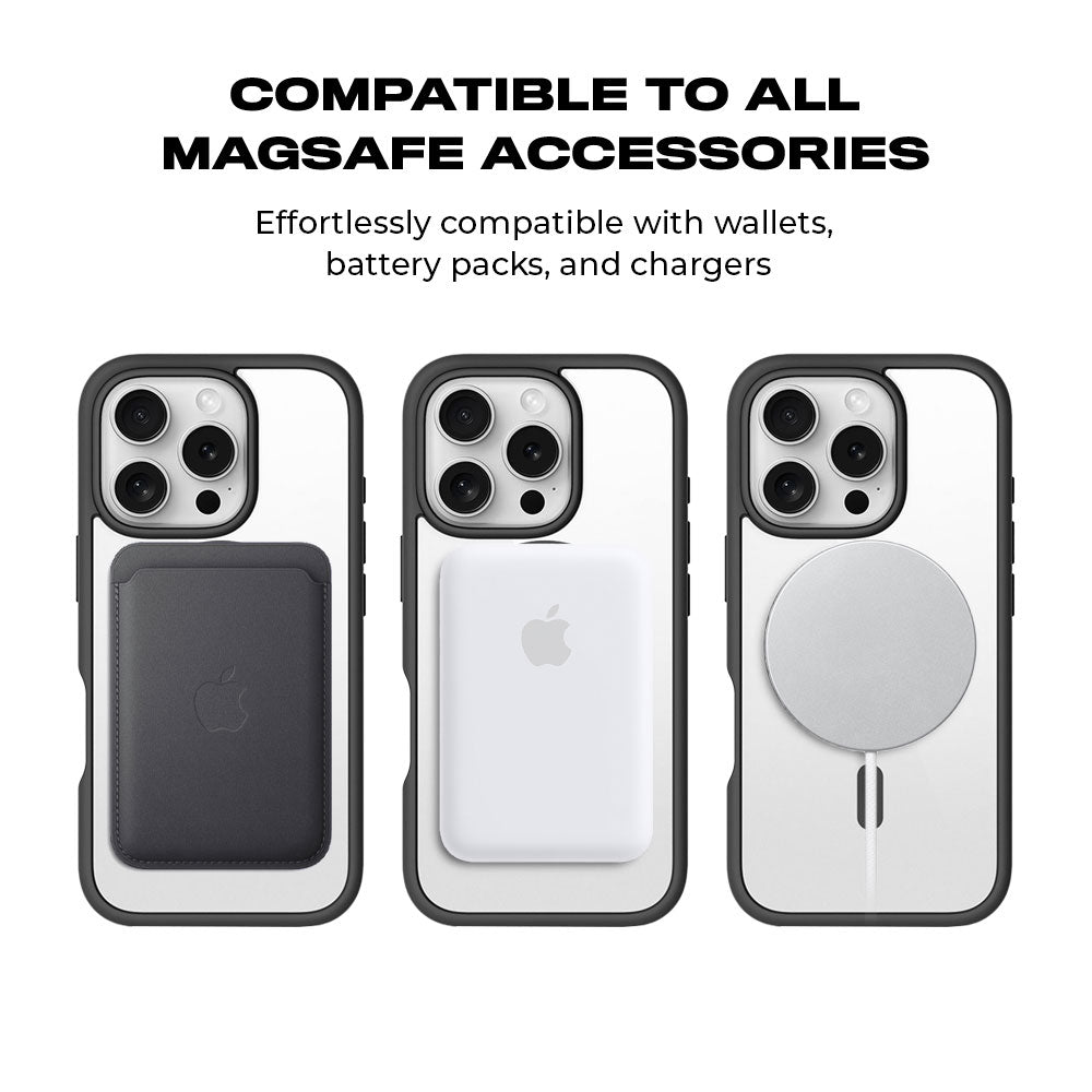 Black Leather Textured Skin with Shockguard Armour Magsafe Case for Apple iPhone 16 Pro Max