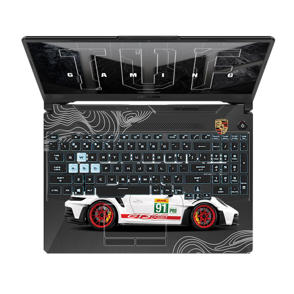Transparent Porsche GT3 RS Power Asus TUF F15 FX506 & A15 FA506 Laptop Skin