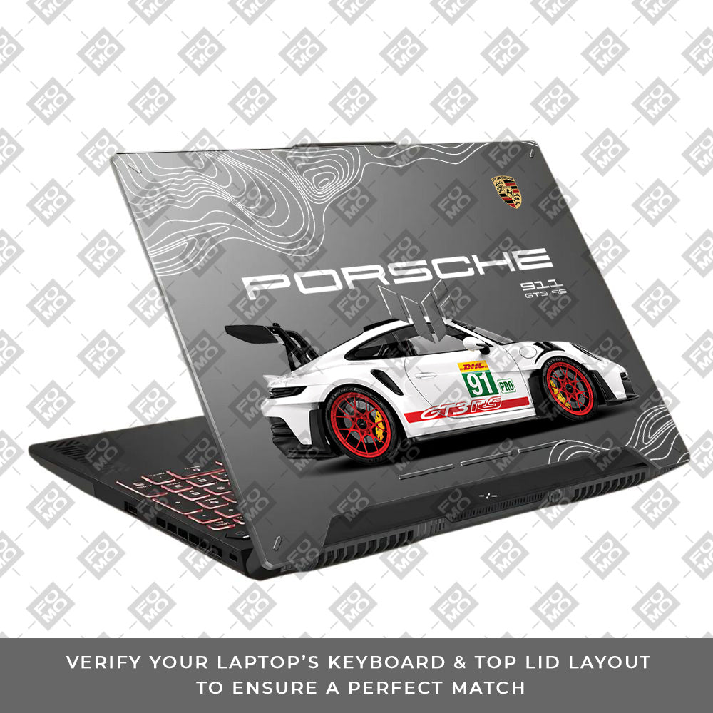 Transparent Porsche GT3 RS Power Asus TUF F15 FX507 & A15 FA507 Laptop Skin