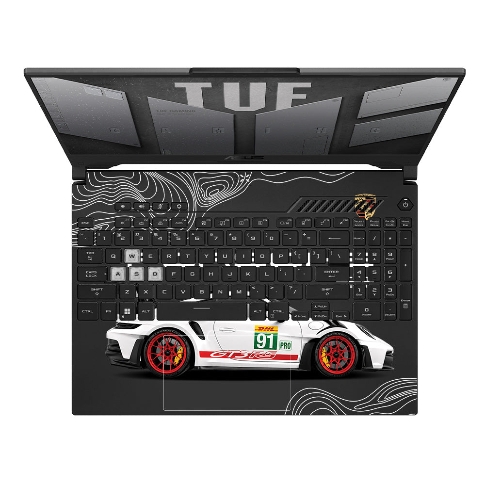 Transparent Porsche GT3 RS Power Asus TUF F15 FX507 & A15 FA507 Laptop Skin