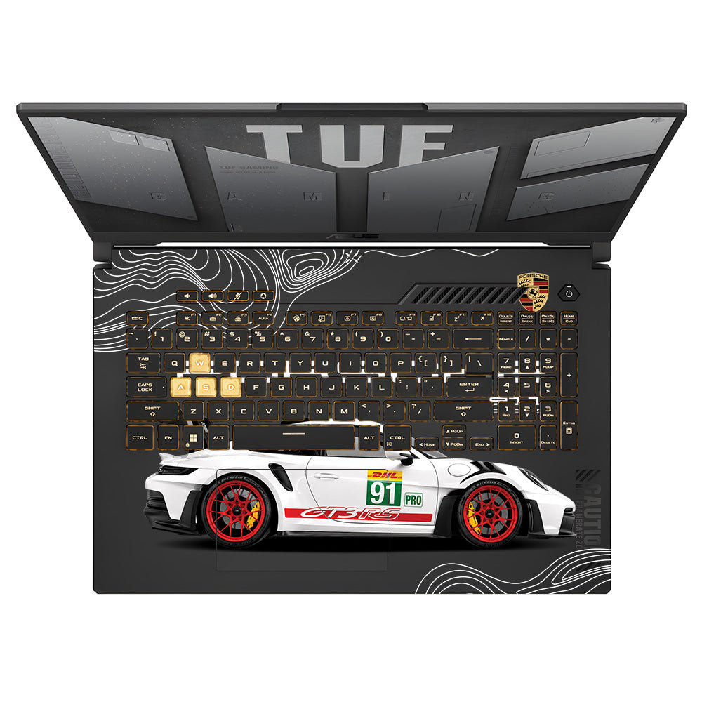 Transparent Porsche GT3 RS Power Asus TUF Gaming F17 FX707Z Laptop Skin