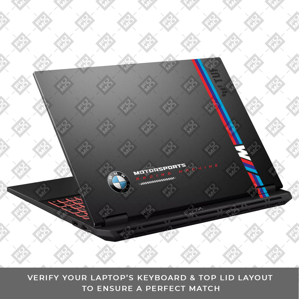 Transparent BMW Racing Graphic Asus TUF Gaming A16 2025 Laptop Skin