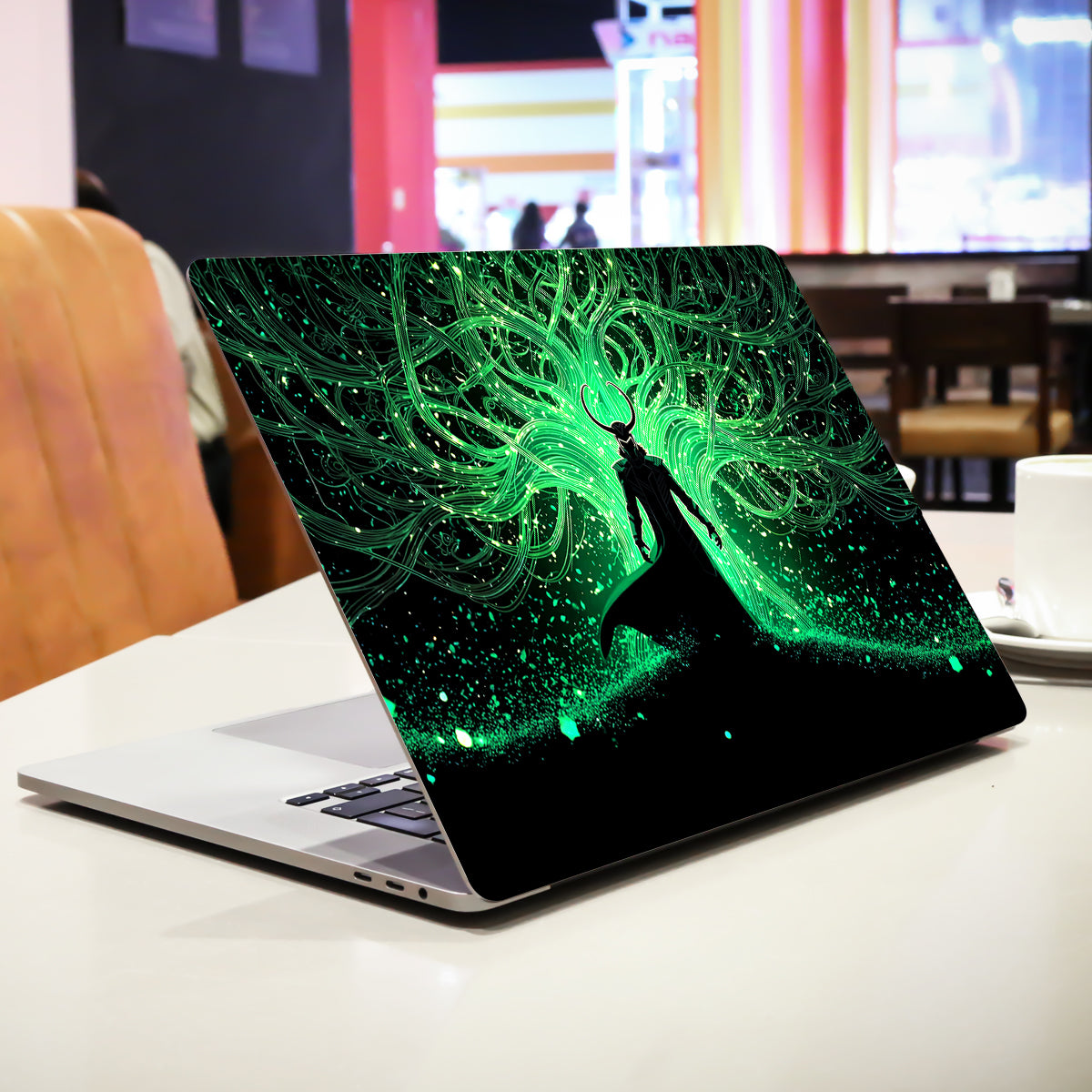 Loki - Glowing Green with Roots Behind Comics Laptop Skin