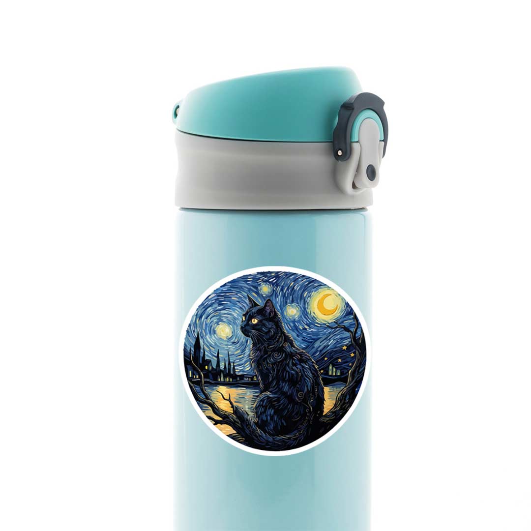 Starry Night Black Cat Casual Stickers