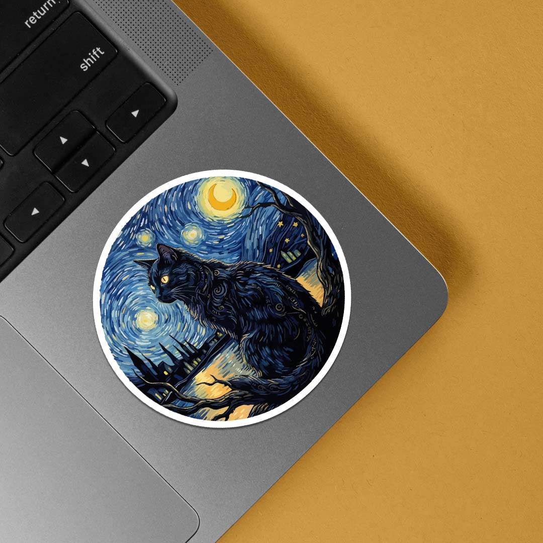 Starry Night Black Cat Casual Stickers
