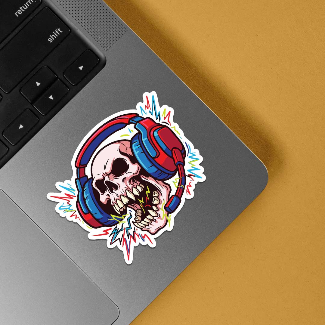 Blasting Music Skull Witty Stickers
