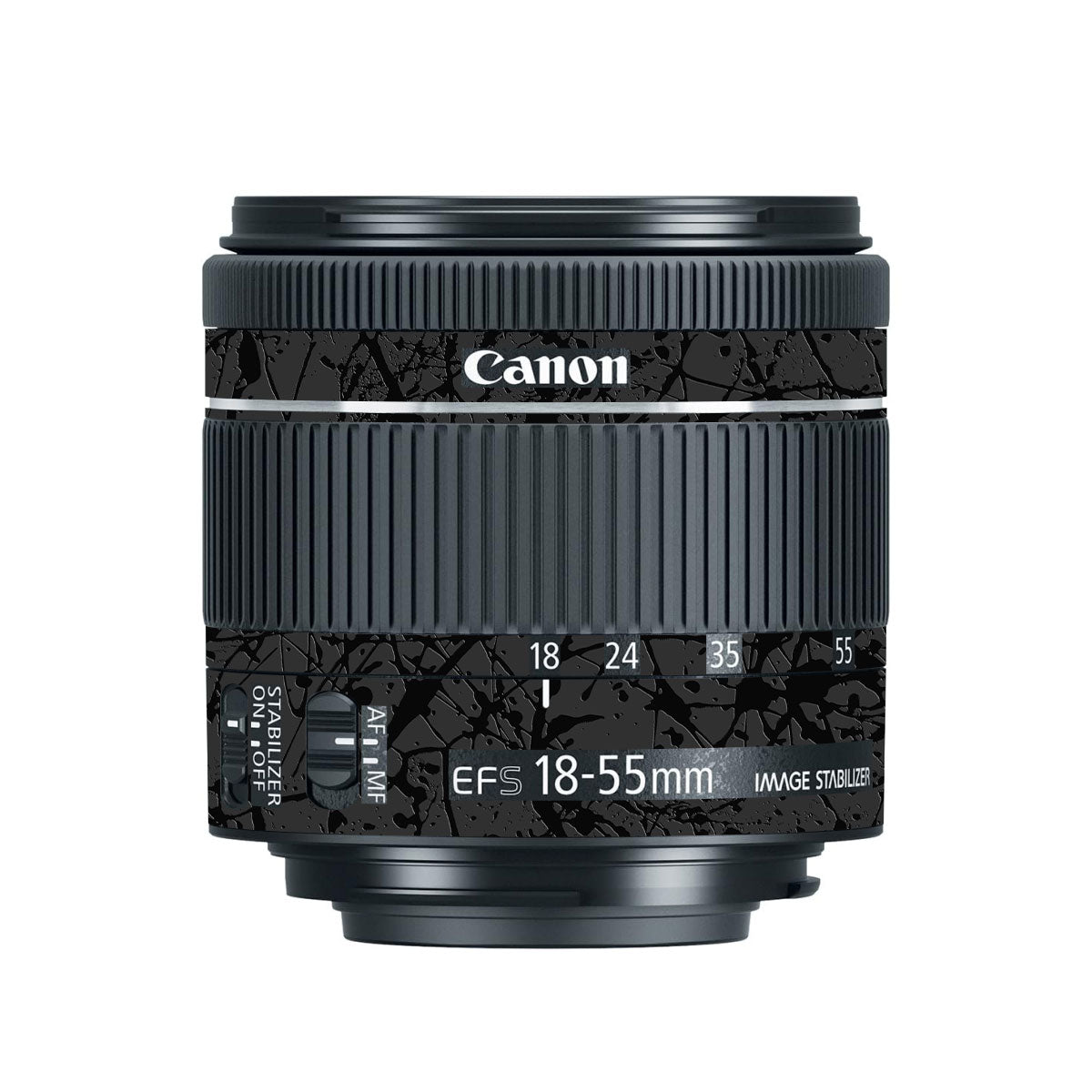 Textured Black Splash Canon EF-S 18-55mm F/4-5.6 IS STM Camera Lens Skin