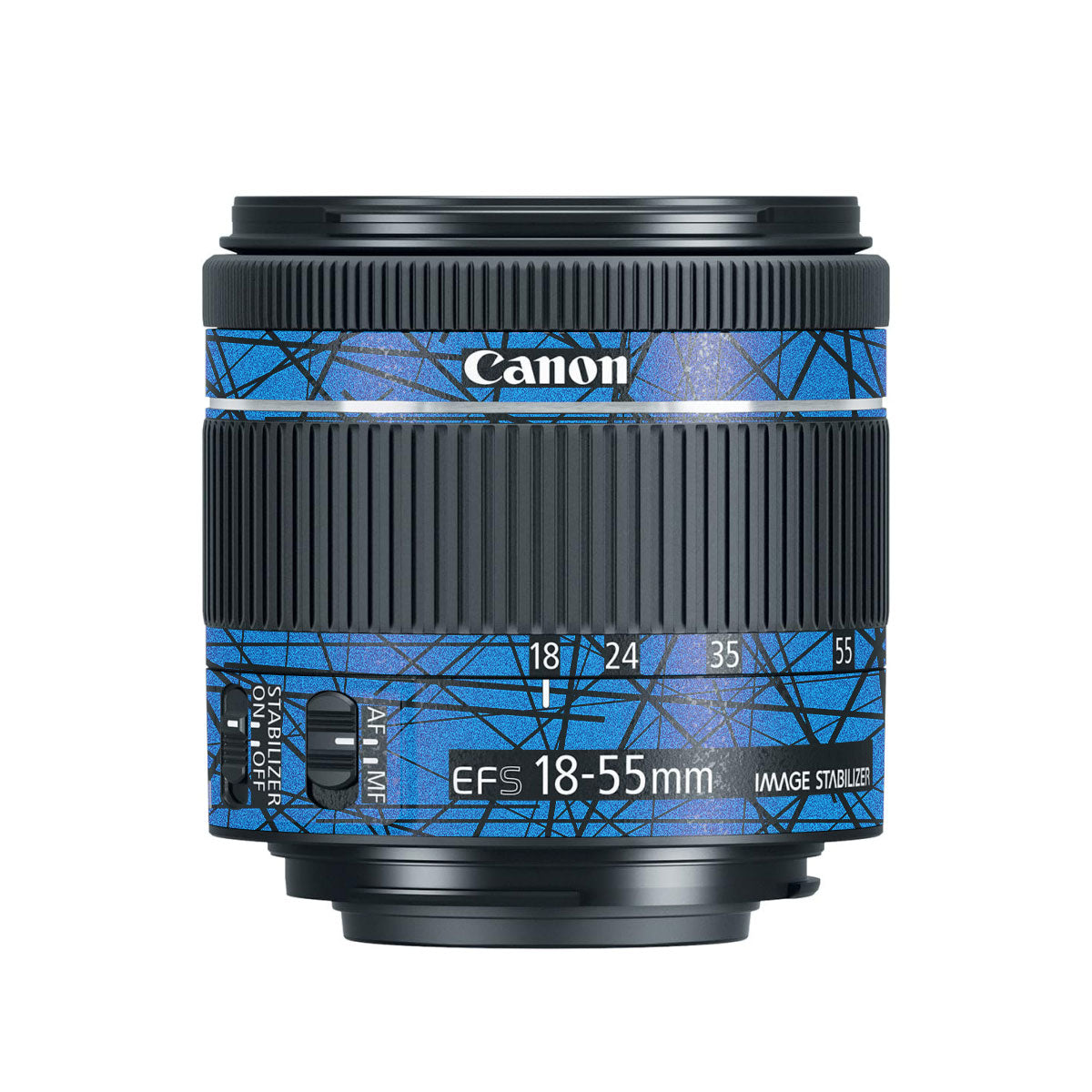 Textured Electric Blue Chaos Canon EF-S 18-55mm F/4-5.6 IS STM Camera Lens Skin