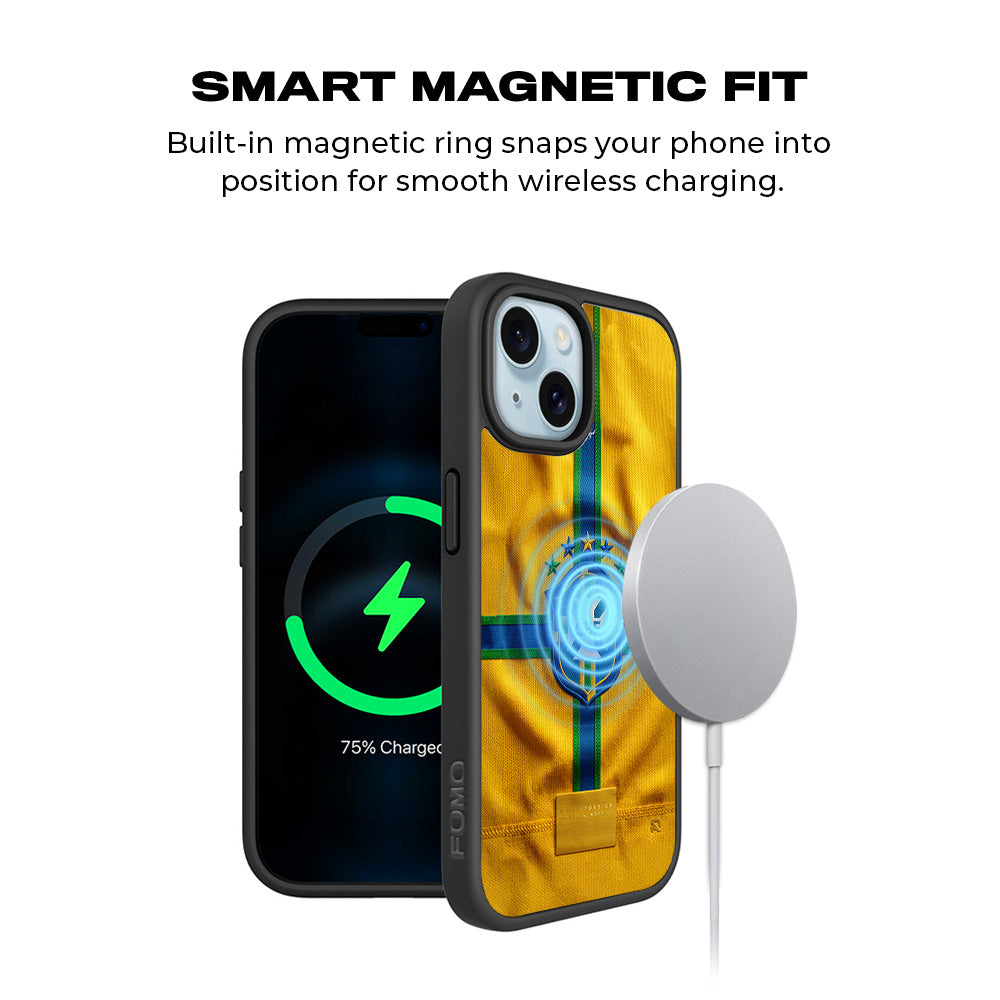 Brazil Football Crest Sports 3D Skin with Shockguard Armour Magsafe Case for Apple iPhone 15 Plus