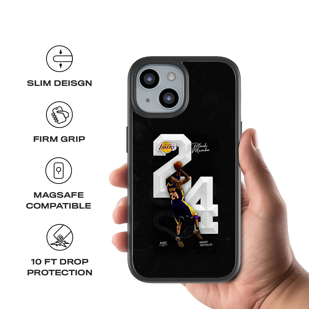 Kobe Bryant Black Mamba 24 Basketball Sports 3D Skin with Shockguard Armour Magsafe Case for Apple iPhone 15