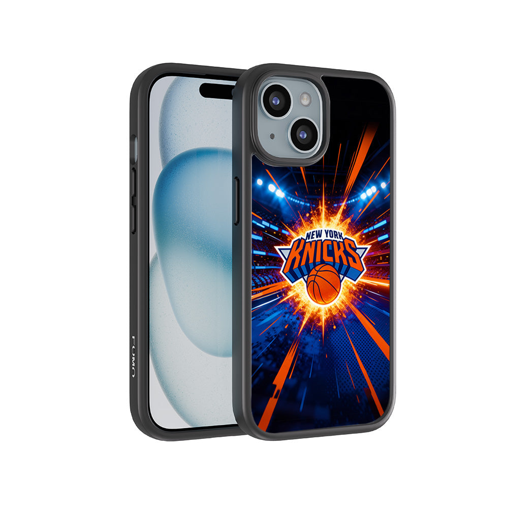 New York Knicks Arena Burst Sports 3D Skin with Shockguard Armour Magsafe Case for Apple iPhone 15 Plus