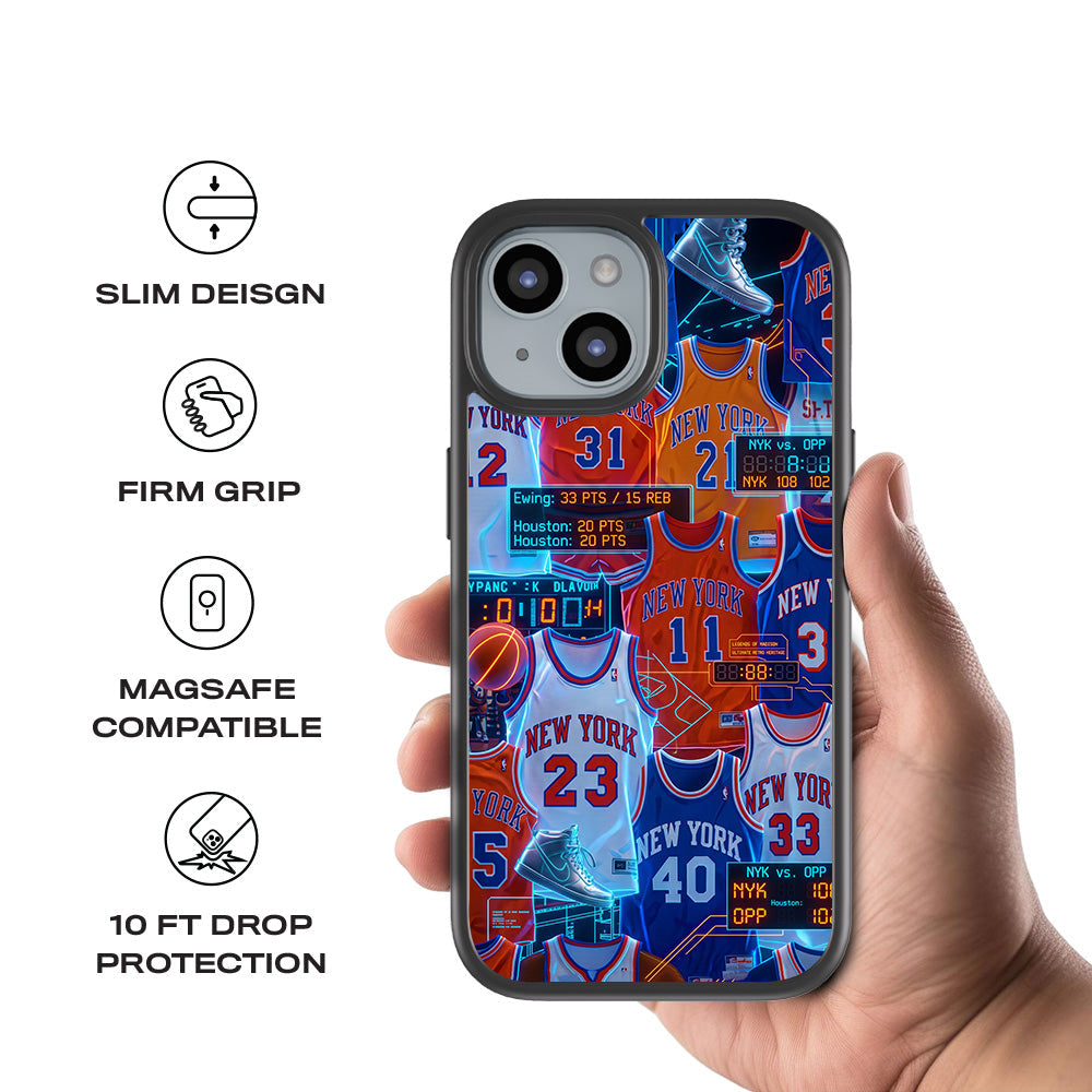 New York Knicks Retro Jerseys Sports 3D Skin with Shockguard Armour Magsafe Case for Apple iPhone 15 Plus