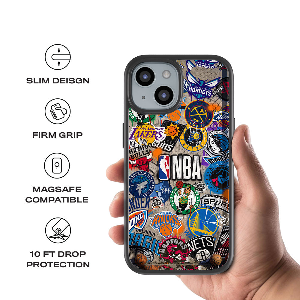 NBA Sticker Style Sports 3D Skin with Shockguard Armour Magsafe Case for Apple iPhone 15