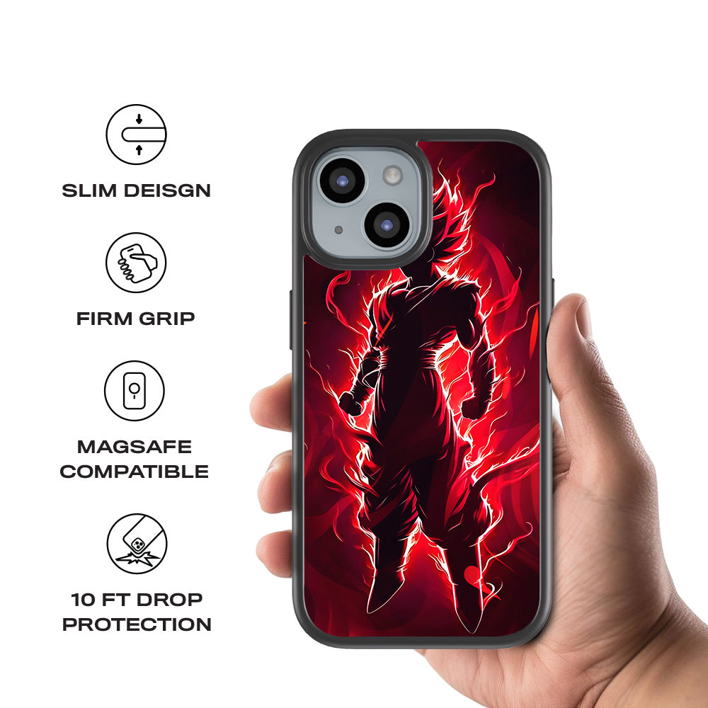 Goku in Fiery Red 3D Skin with Shockguard Armour Magsafe Case for Apple iPhone 15