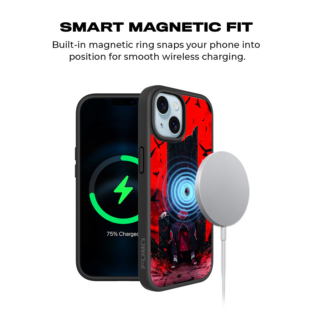Itachi Uchiha Sitting on Throne 3D Skin with Shockguard Armour Magsafe Case for Apple iPhone 15
