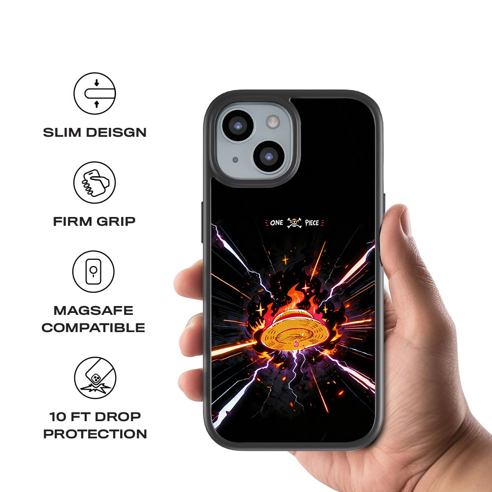 One Piece Fire Hat 3D Skin with Shockguard Armour Magsafe Case for Apple iPhone 15 Plus