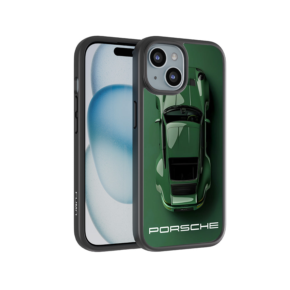 Dark Green Porsche 3D Skin with Shockguard Armour Magsafe Case for Apple iPhone 15 Plus