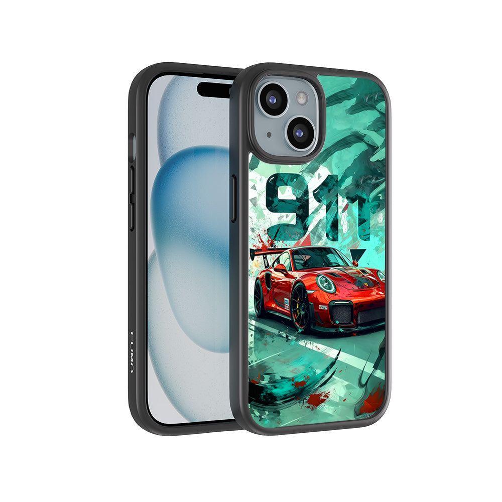 Red Porsche GT 911 3D Skin with Shockguard Armour Magsafe Case for Apple iPhone 15