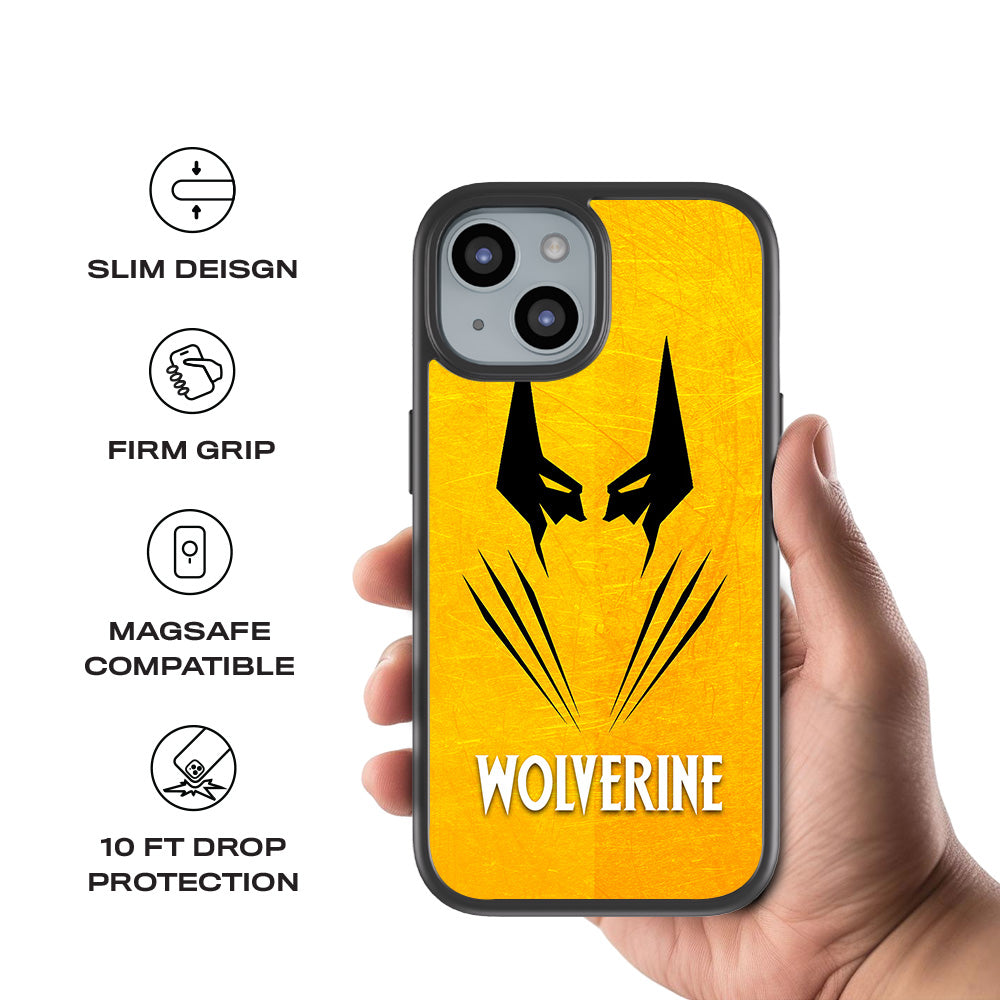 Wolverine with Yellow Background 3D Skin with Shockguard Armour Magsafe Case for Apple iPhone 15