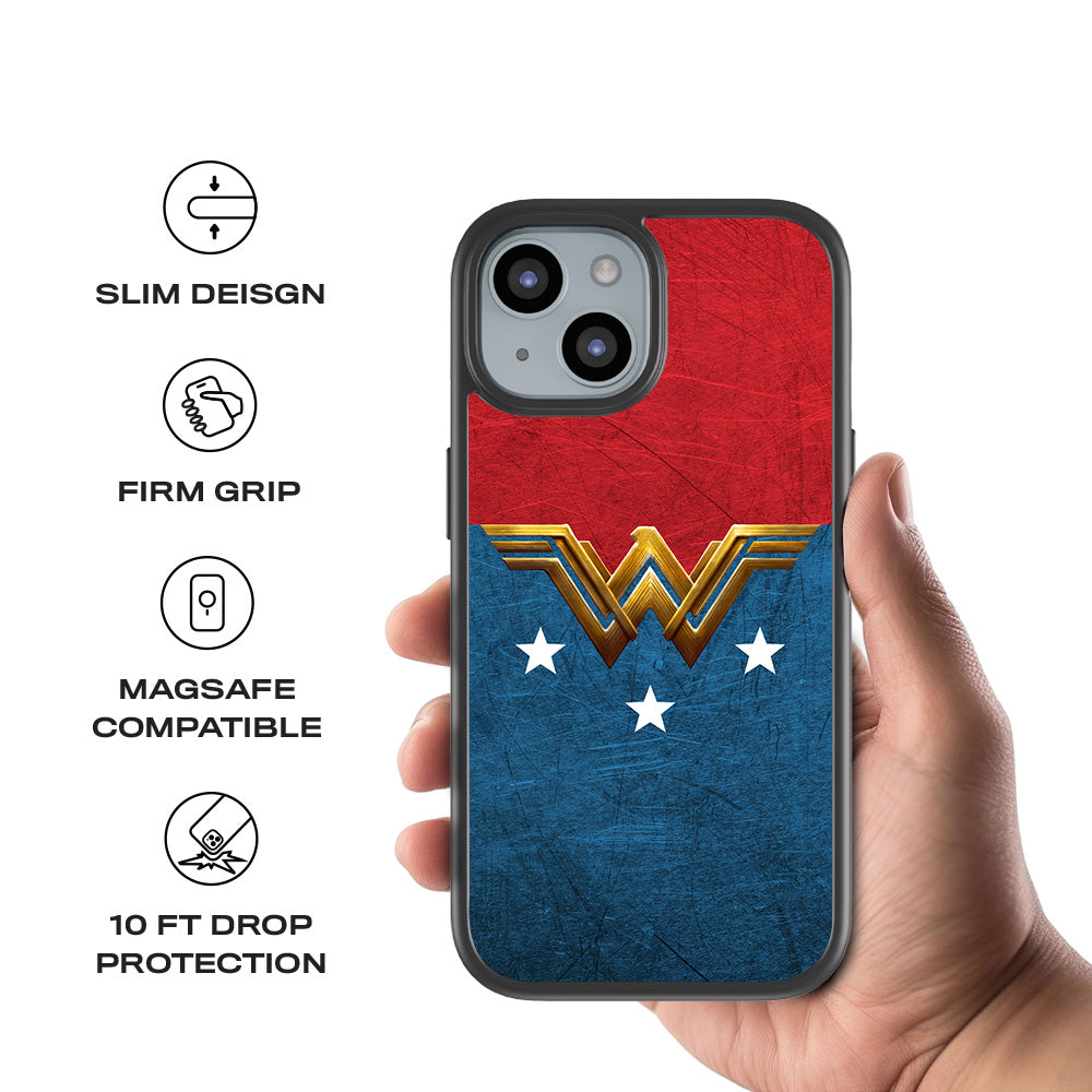 Wonder Woman Comic 3D Skin with Shockguard Armour Magsafe Case for Apple iPhone 15