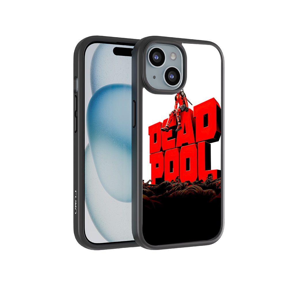 Deadpool on Top of Mayhem Comics 3D Skin with Shockguard Armour Magsafe Case for Apple iPhone 15 Plus
