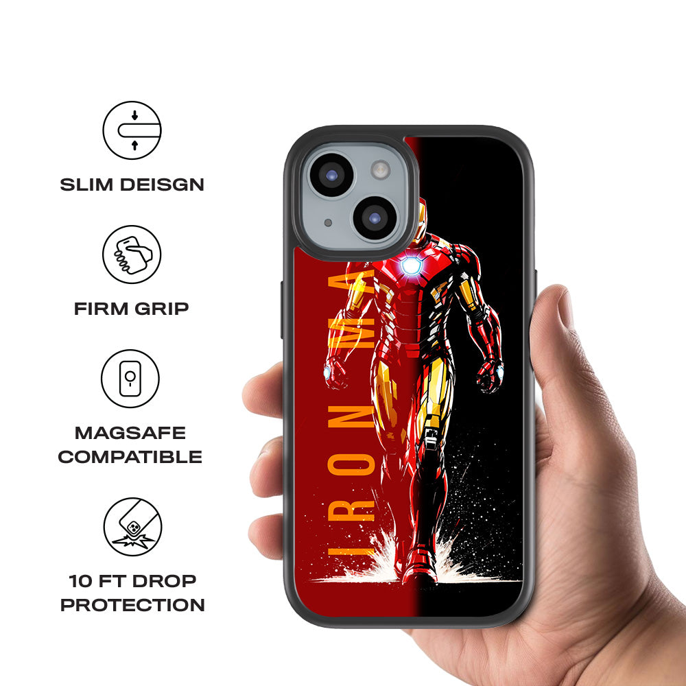 Iron Man Retro Beat Comics 3D Skin with Shockguard Armour Magsafe Case for Apple iPhone 15