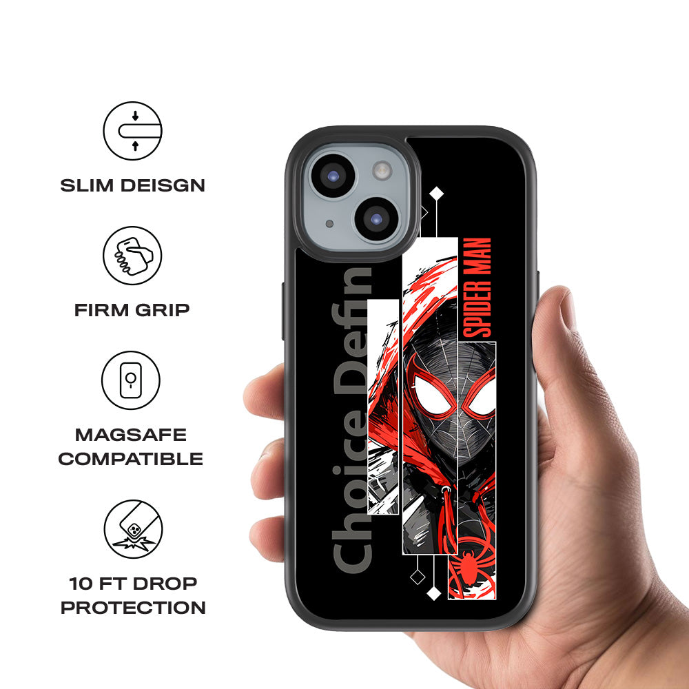 Spider-Man Choice Defines Comics 3D Skin with Shockguard Armour Magsafe Case for Apple iPhone 15 Plus