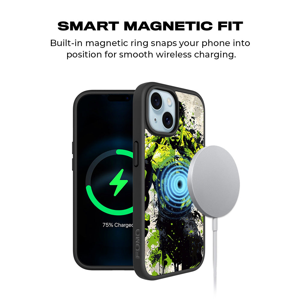 Savage Hulk Splash Comics 3D Skin with Shockguard Armour Magsafe Case for Apple iPhone 15