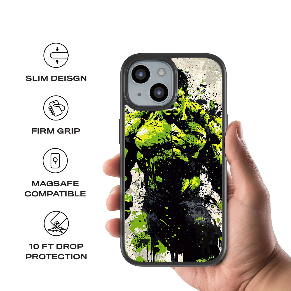 Savage Hulk Splash Comics 3D Skin with Shockguard Armour Magsafe Case for Apple iPhone 15