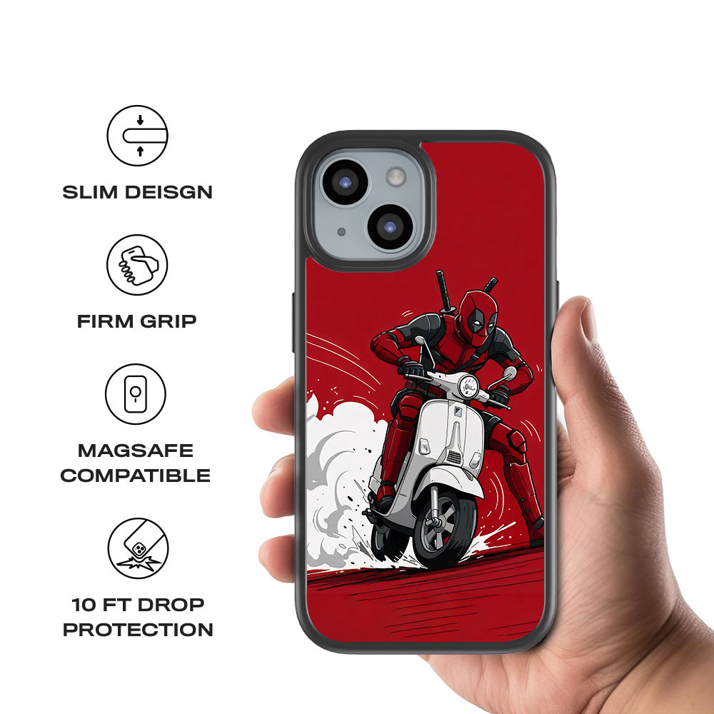 Deadpool Ride 3D Skin with Shockguard Armour Magsafe Case for Apple iPhone 15