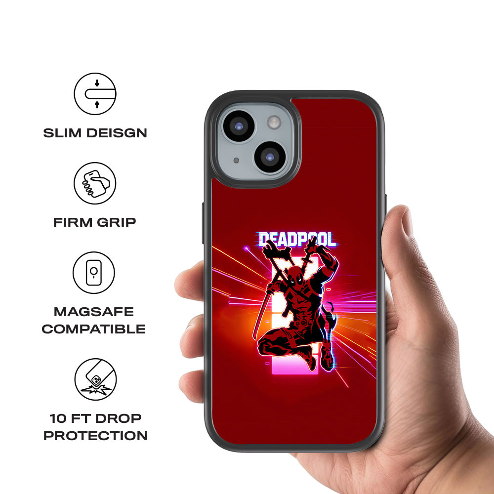 Deadpool Neon Outlaw 3D Skin with Shockguard Armour Magsafe Case for Apple iPhone 15 Plus