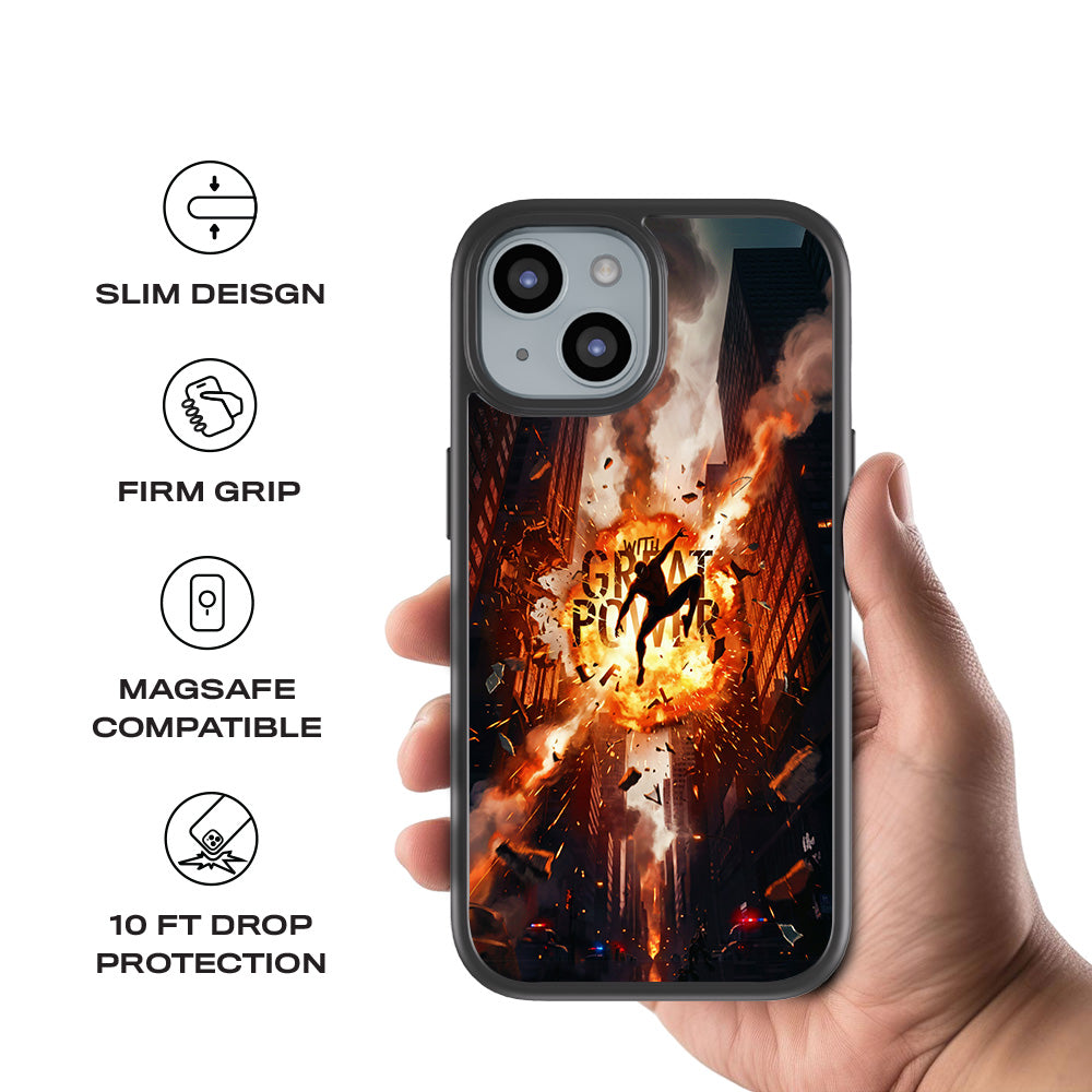 Spider-Man With Great Power 3D Skin with Shockguard Armour Magsafe Case for Apple iPhone 15