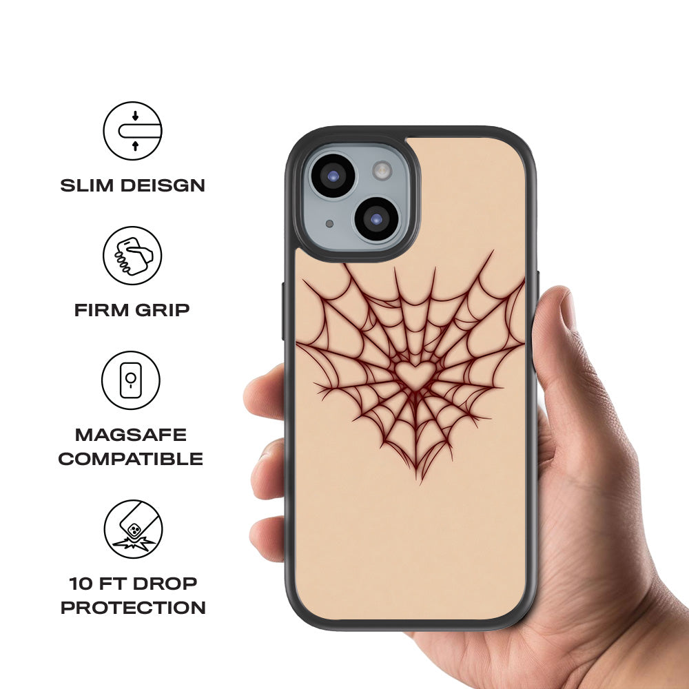 Spider Web Heart 3D Skin with Shockguard Armour Magsafe Case for Apple iPhone 15 Plus