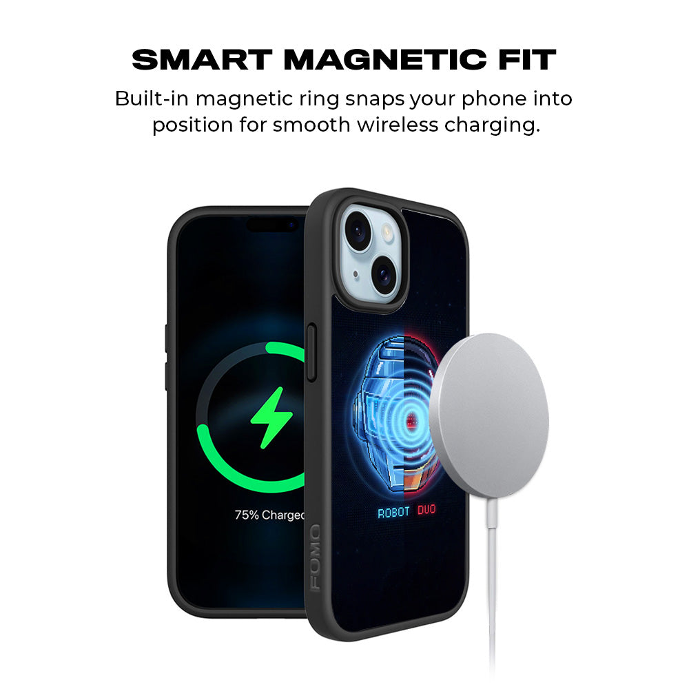 Robot Duo 3D Skin with Shockguard Armour Magsafe Case for Apple iPhone 15 Plus