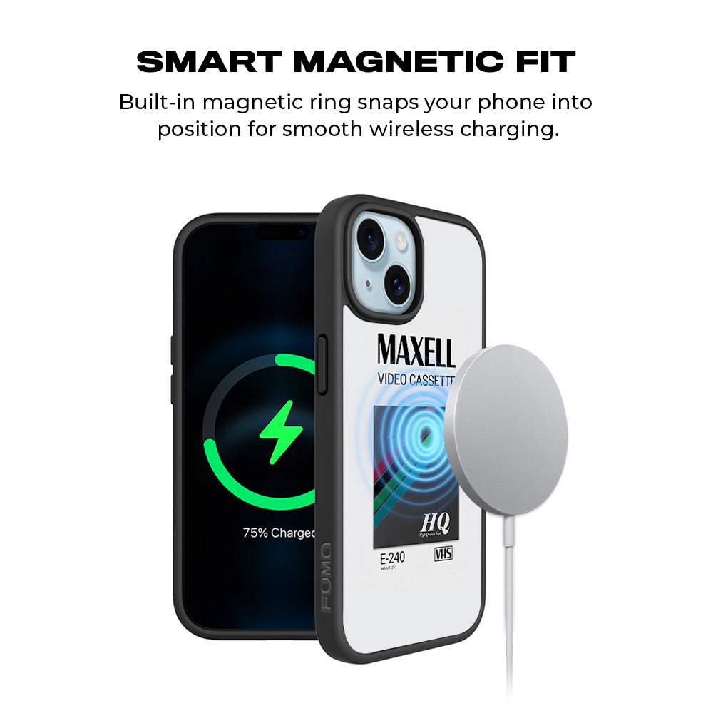 Maxell Video Cassette 3D Skin with Shockguard Armour Magsafe Case for Apple iPhone 15