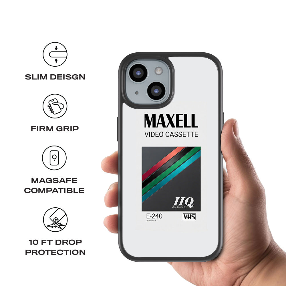 Maxell Video Cassette 3D Skin with Shockguard Armour Magsafe Case for Apple iPhone 15