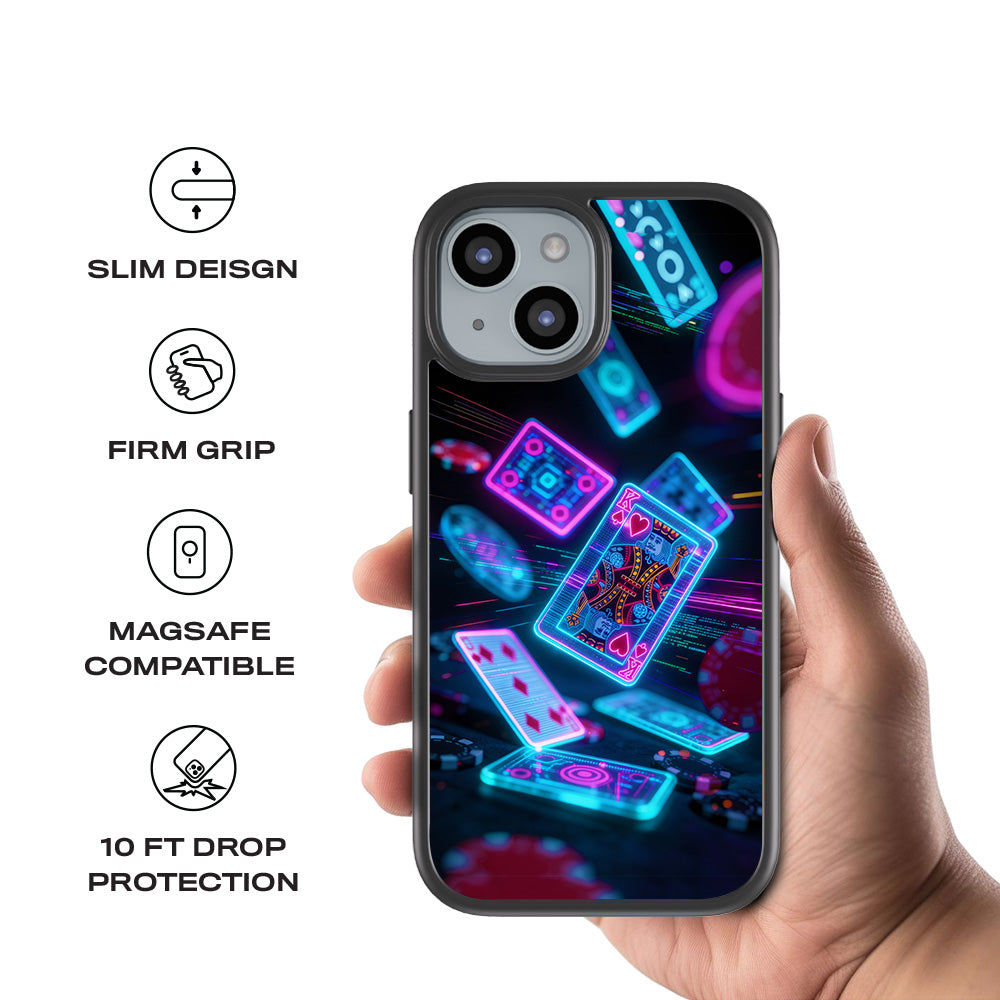 Futuristic Playing Cards 3D Skin with Shockguard Armour Magsafe Case for Apple iPhone 15