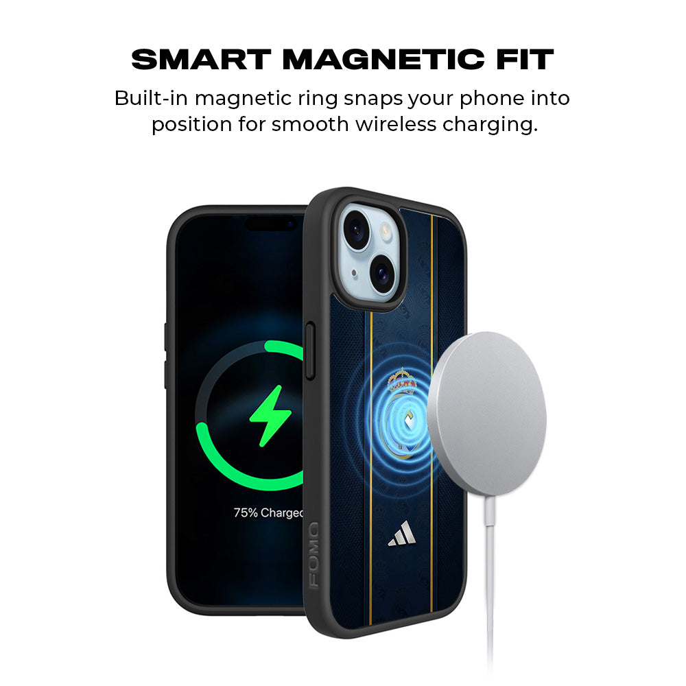 Real Madrid Sports 3D Skin with Shockguard Armour Magsafe Case for Apple iPhone 15 Plus