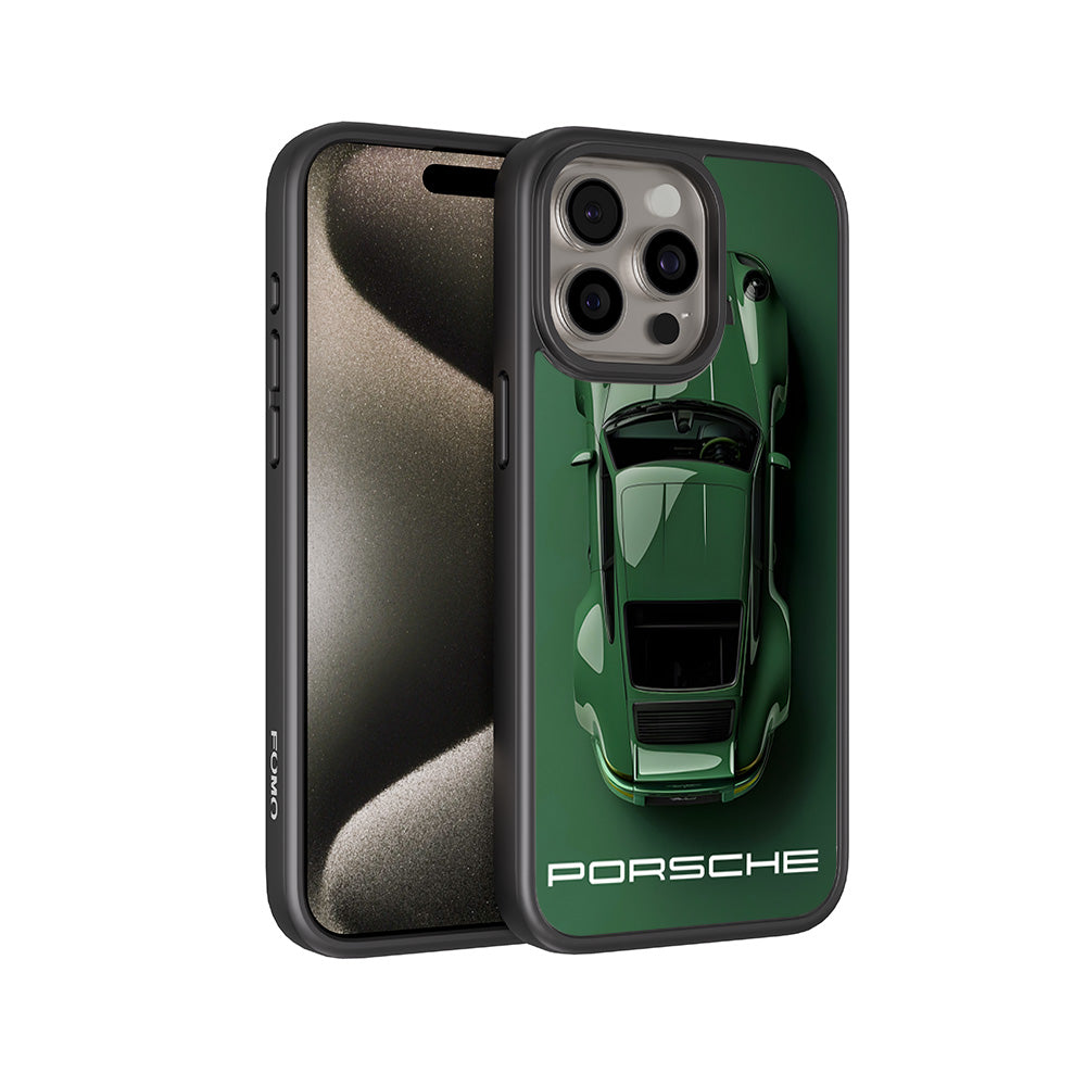 Dark Green Porsche 3D Skin with Shockguard Armour Magsafe Case for Apple iPhone 15 Pro Max