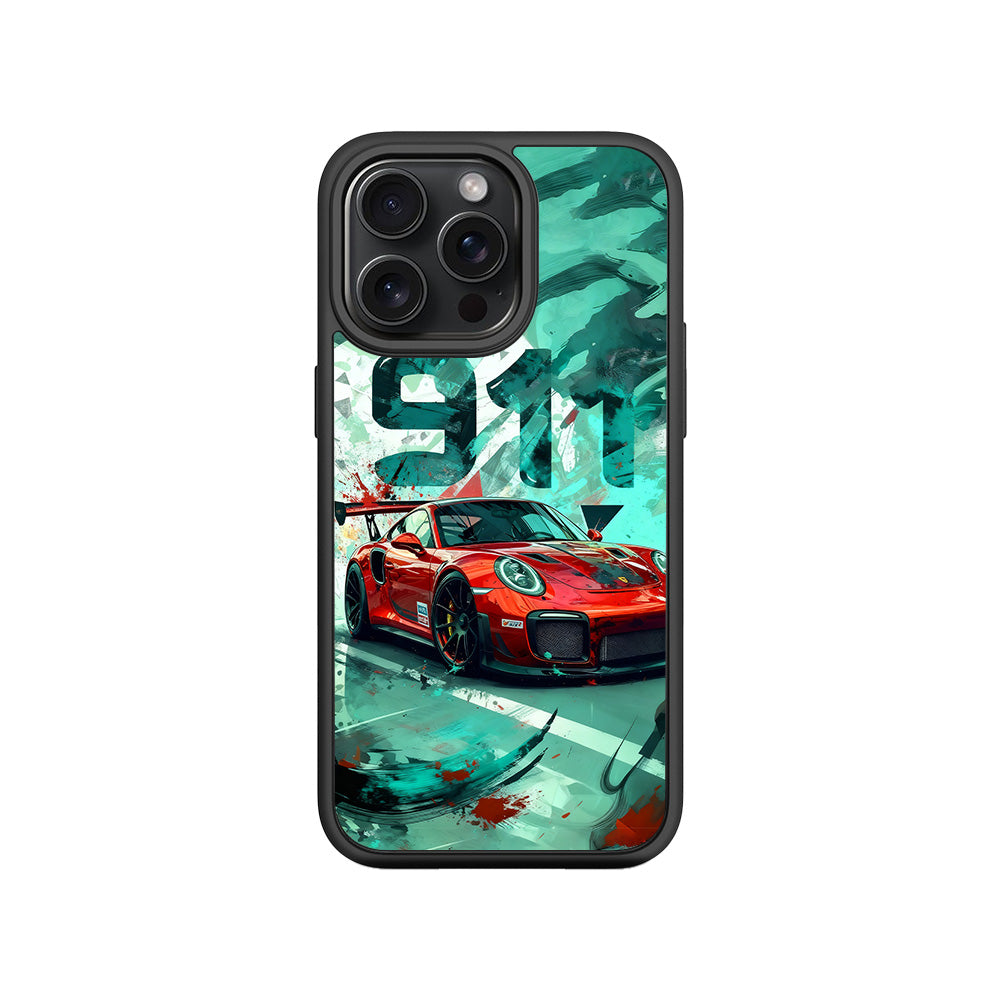 Red Porsche GT 911 3D Skin with Shockguard Armour Magsafe Case for Apple iPhone 15 Pro Max